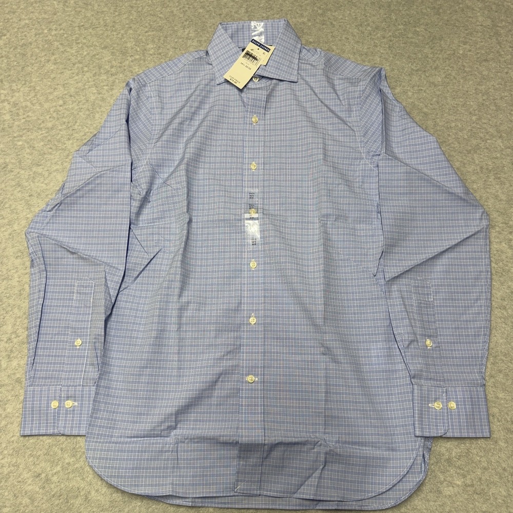 Polo Ralph Lauren Dress Shirt Mens 14.5 32/33 Blue Check Easy Care Long Sleeve